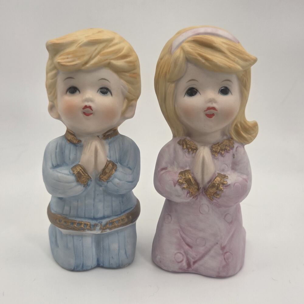 Vintage HOMCO Praying Twin Boy & Girl Figurines Christmas religious